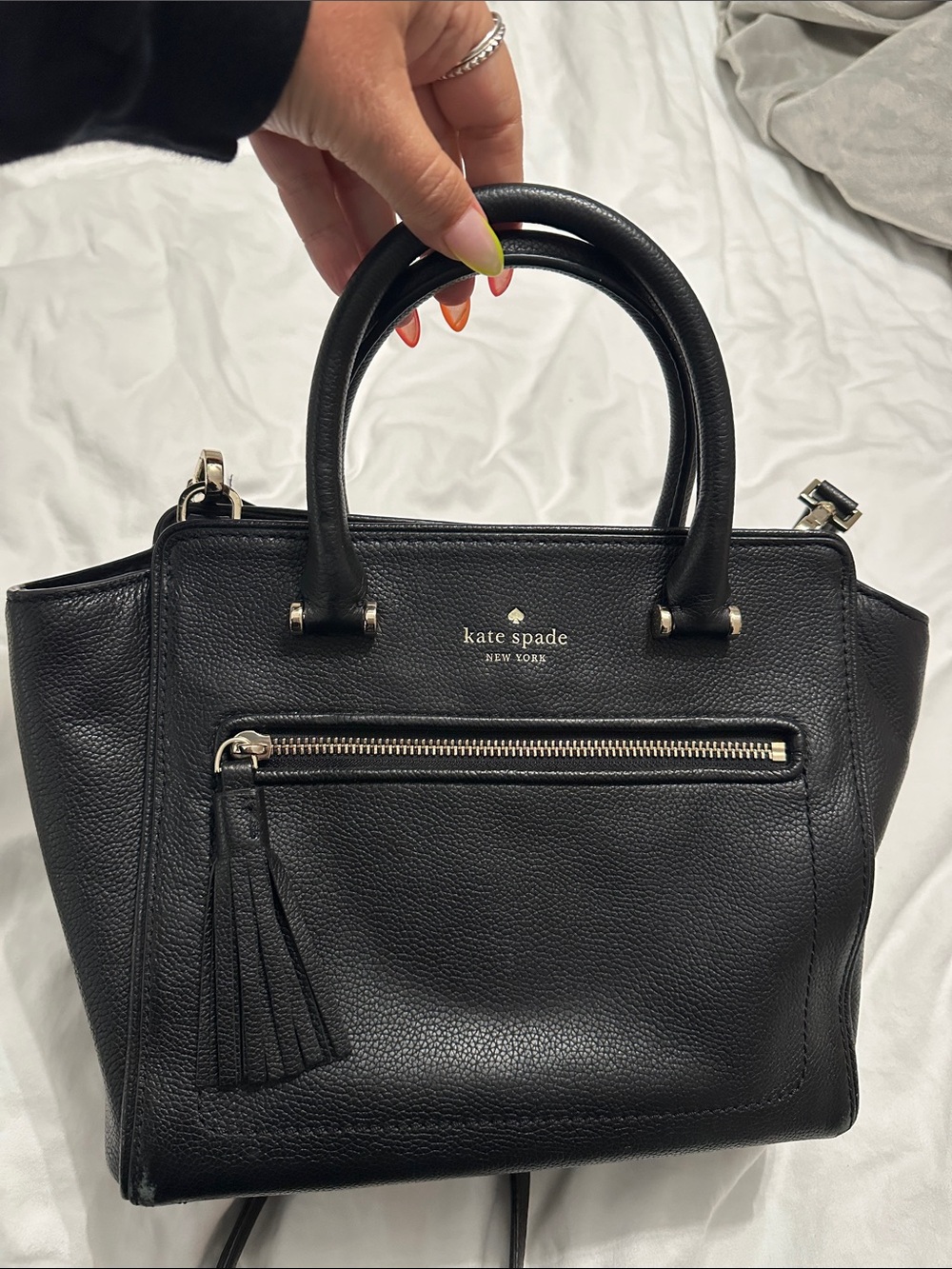 kate spade Black Leather Tote with Tassel